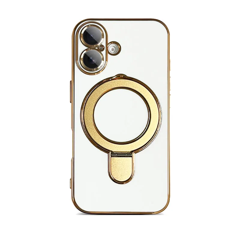 White | iPhone Magsafe Stand Gold Edge Plating Case