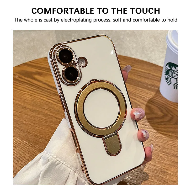 White | iPhone Magsafe Stand Gold Edge Plating Case