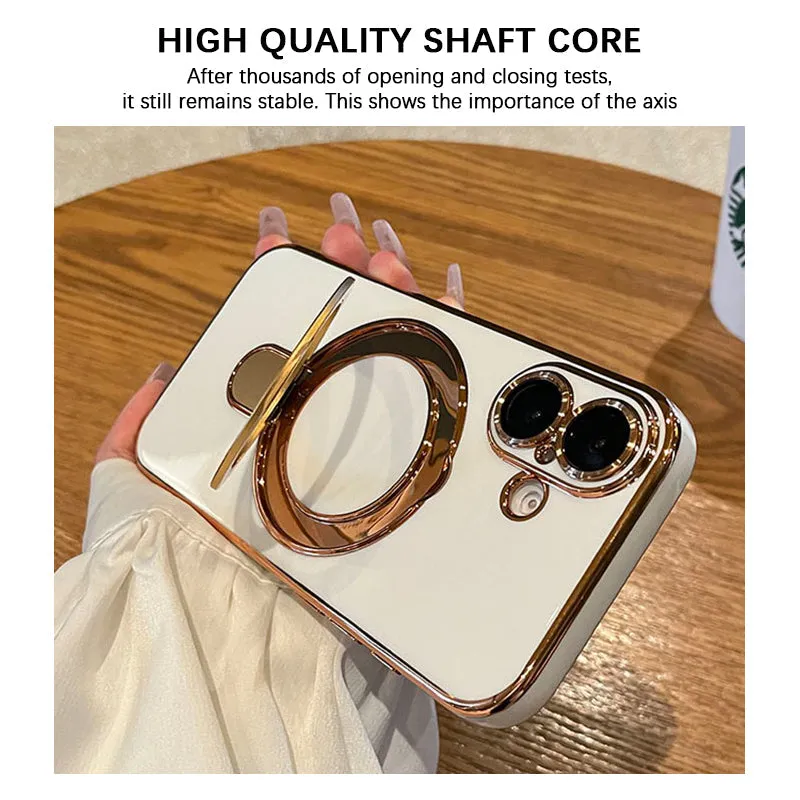 White | iPhone Magsafe Stand Gold Edge Plating Case