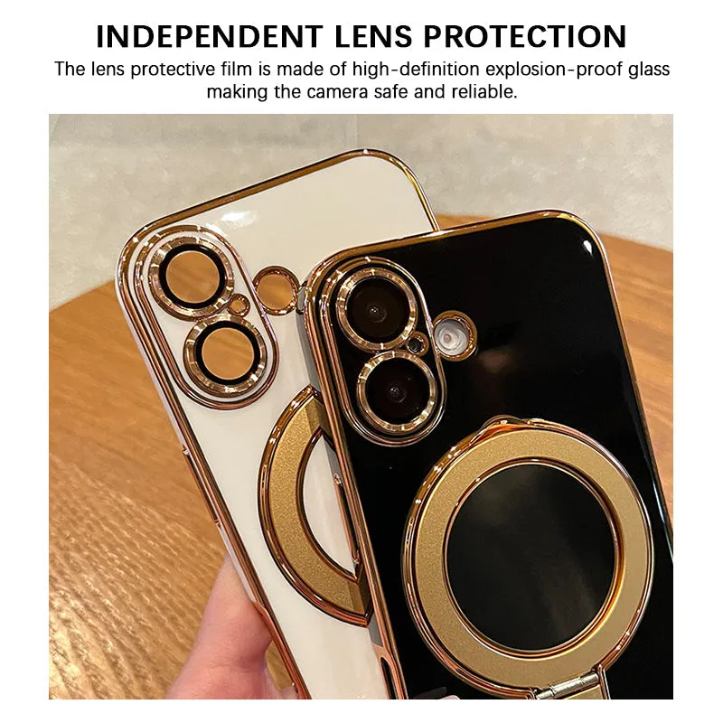 White | iPhone Magsafe Stand Gold Edge Plating Case