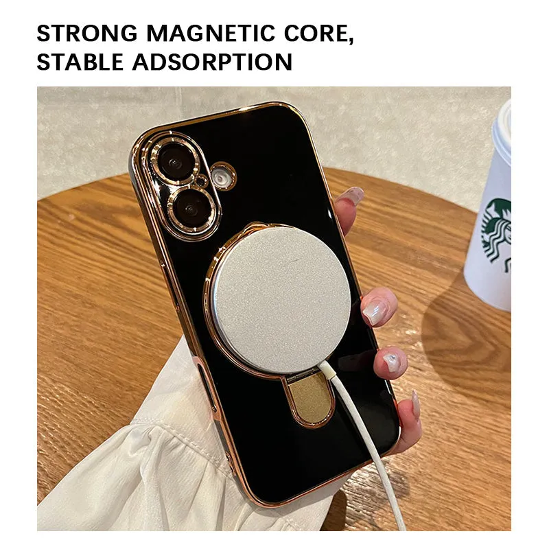White | iPhone Magsafe Stand Gold Edge Plating Case