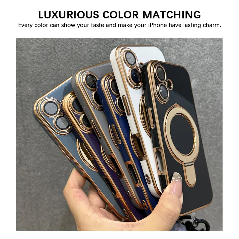 White | iPhone Magsafe Stand Gold Edge Plating Case