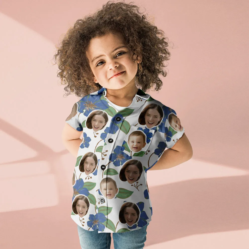 Women's and Kids Hawaiian Shirts Short Sleeve Shirt With Blue Flowers