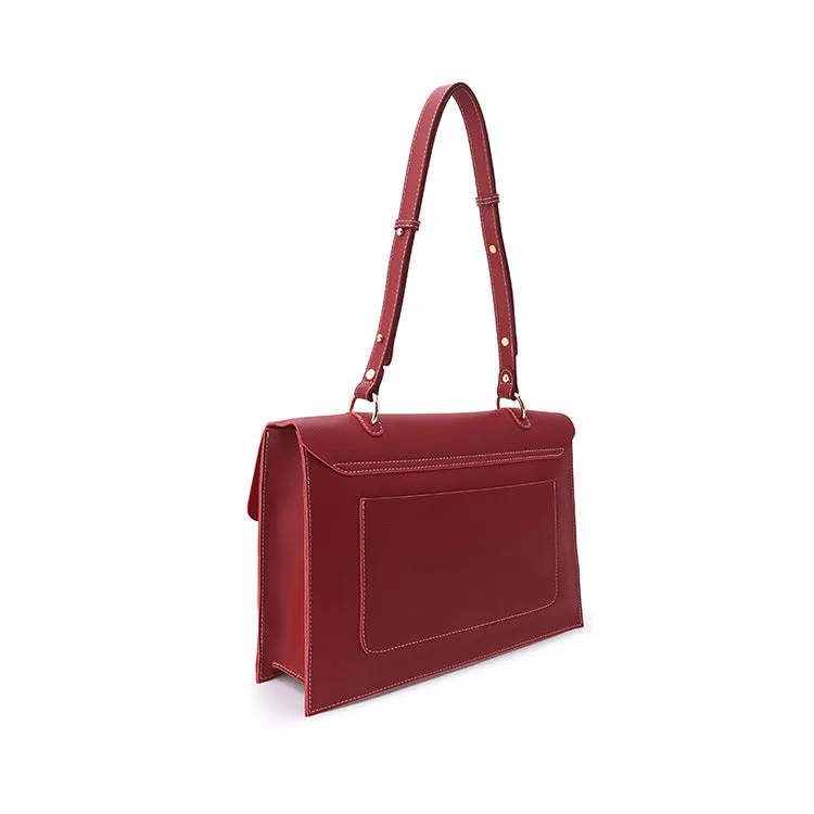 Women's Red Leather Satchel Over the Shoulder Bag Handbags Purse for Women