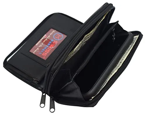 Women's RFID Blocking Double Zipper Smartphone Leather Wallet with Removable Checkbook Holder