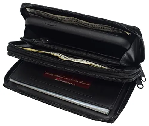 Women's RFID Blocking Double Zipper Smartphone Leather Wallet with Removable Checkbook Holder