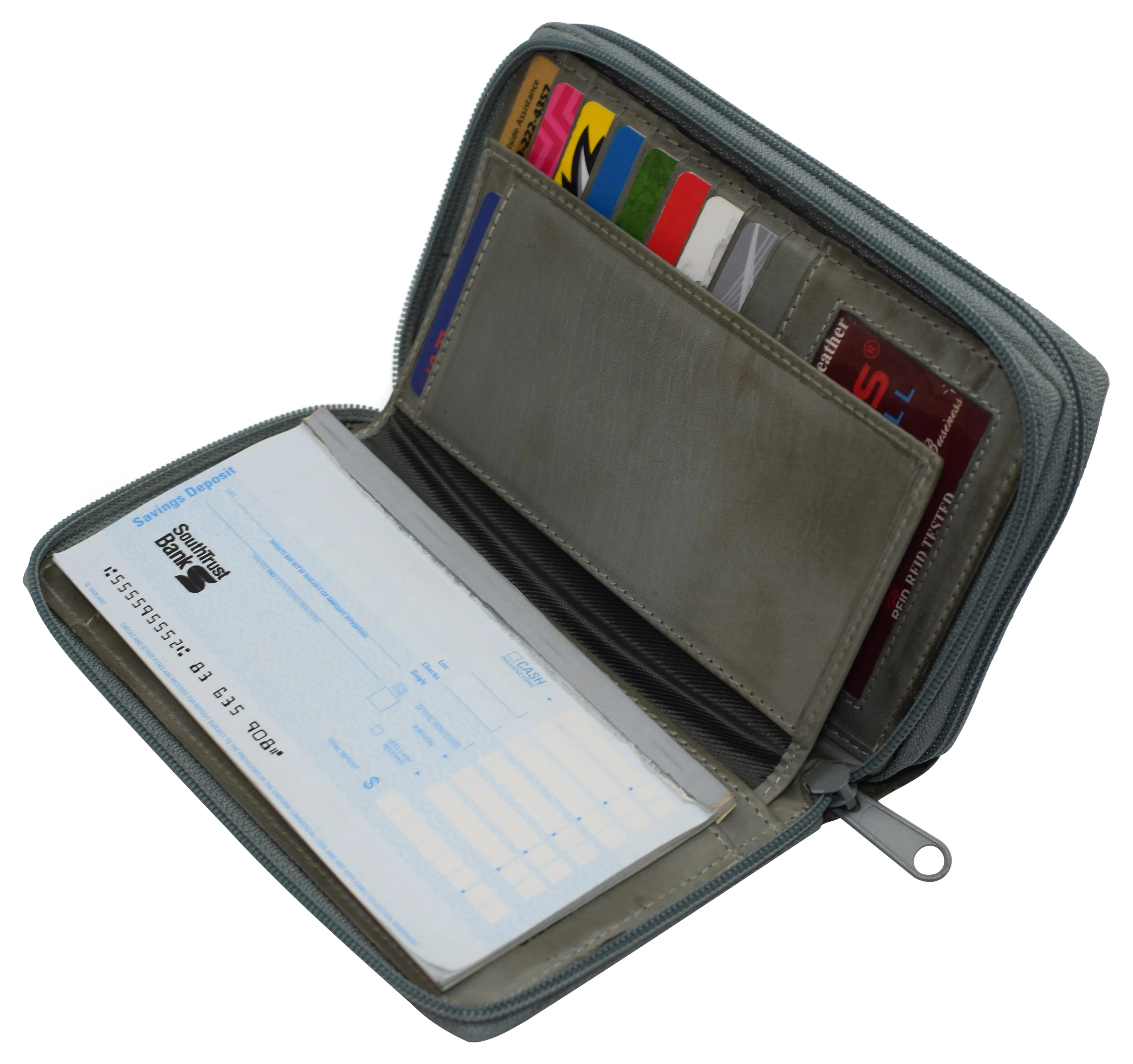 Women's RFID Blocking Double Zipper Smartphone Leather Wallet with Removable Checkbook Holder