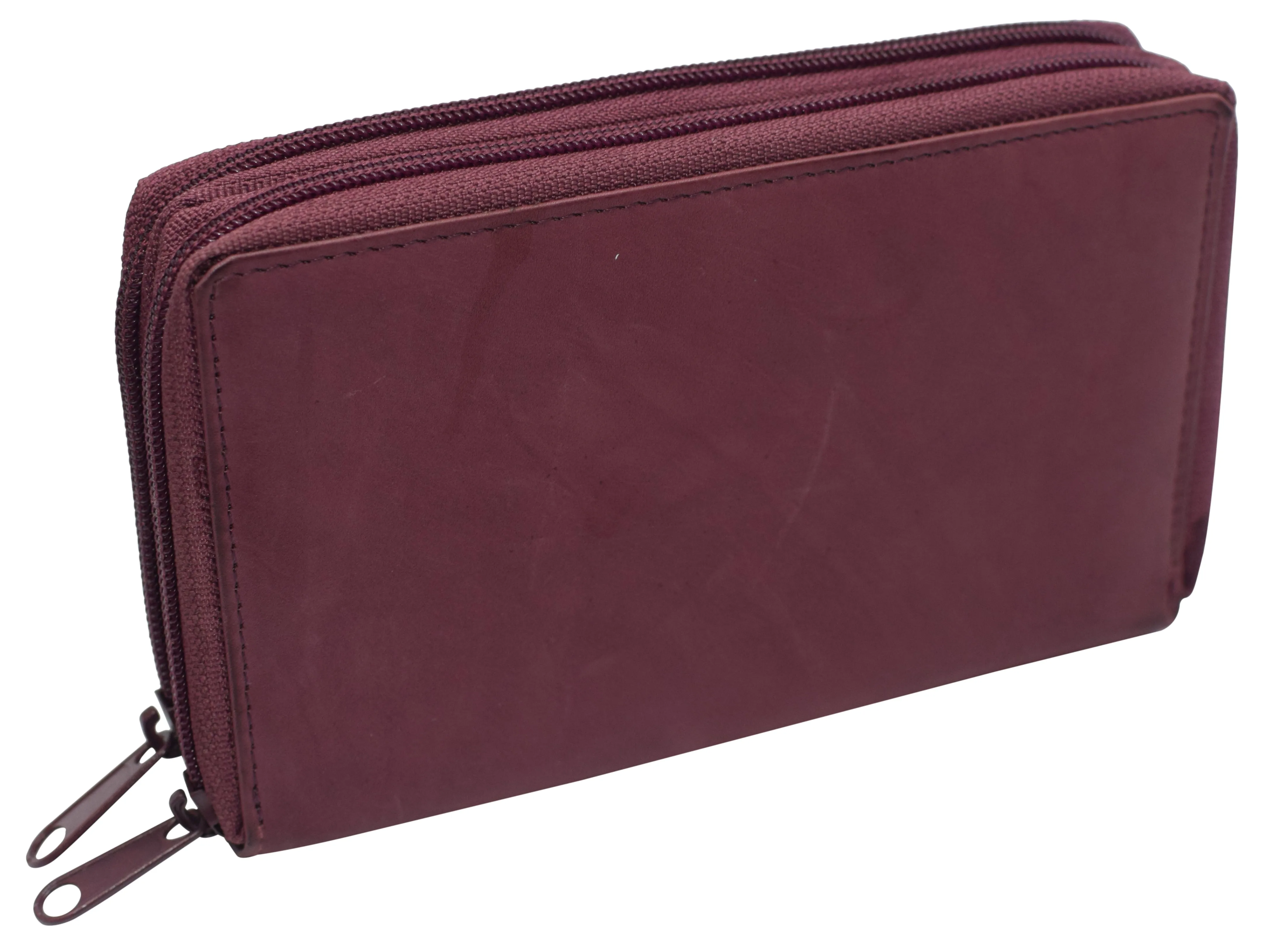 Women's RFID Blocking Double Zipper Smartphone Leather Wallet with Removable Checkbook Holder