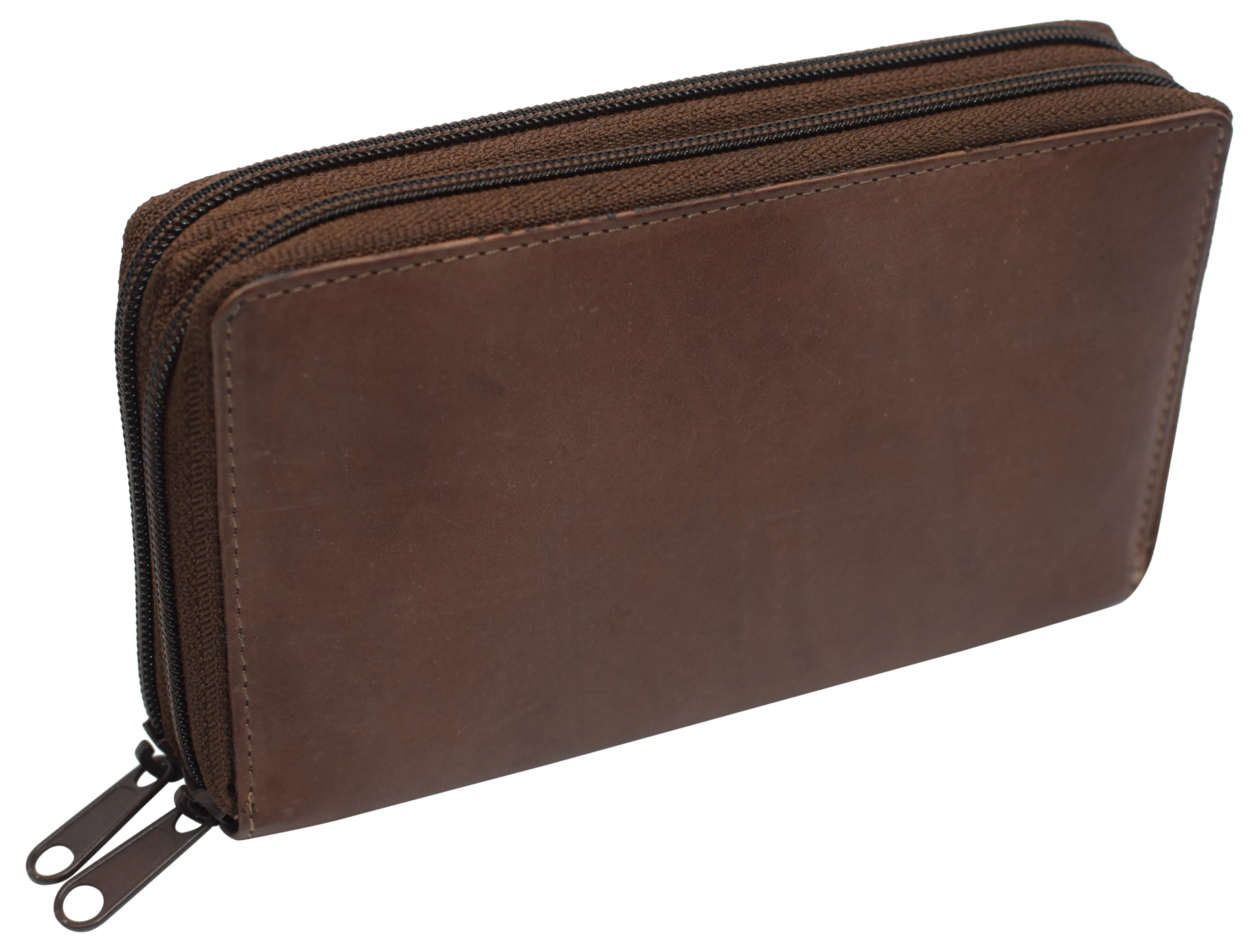 Women's RFID Blocking Double Zipper Smartphone Leather Wallet with Removable Checkbook Holder