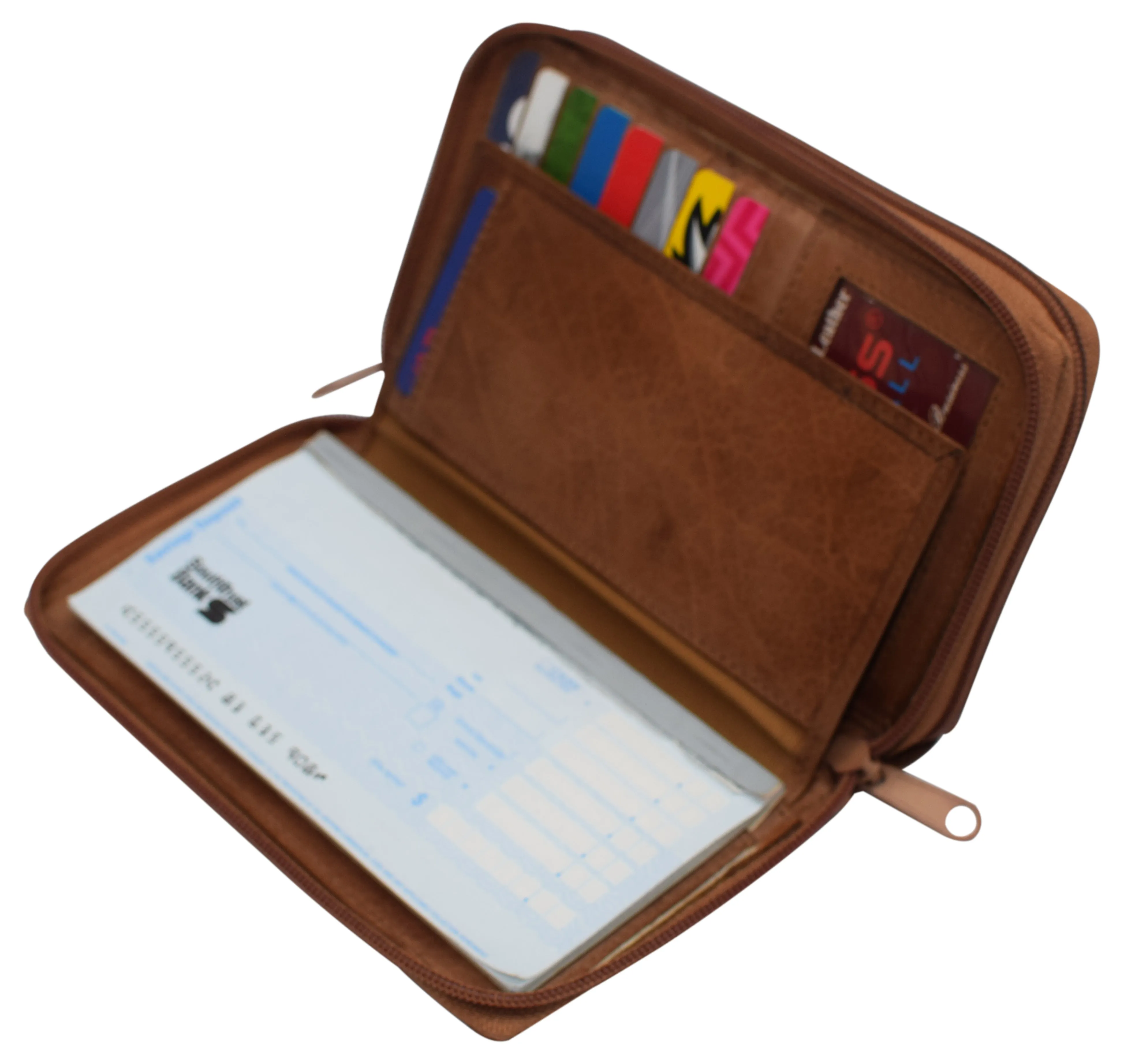 Women's RFID Blocking Double Zipper Smartphone Leather Wallet with Removable Checkbook Holder
