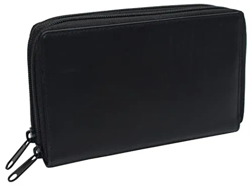 Women's RFID Blocking Double Zipper Smartphone Leather Wallet with Removable Checkbook Holder
