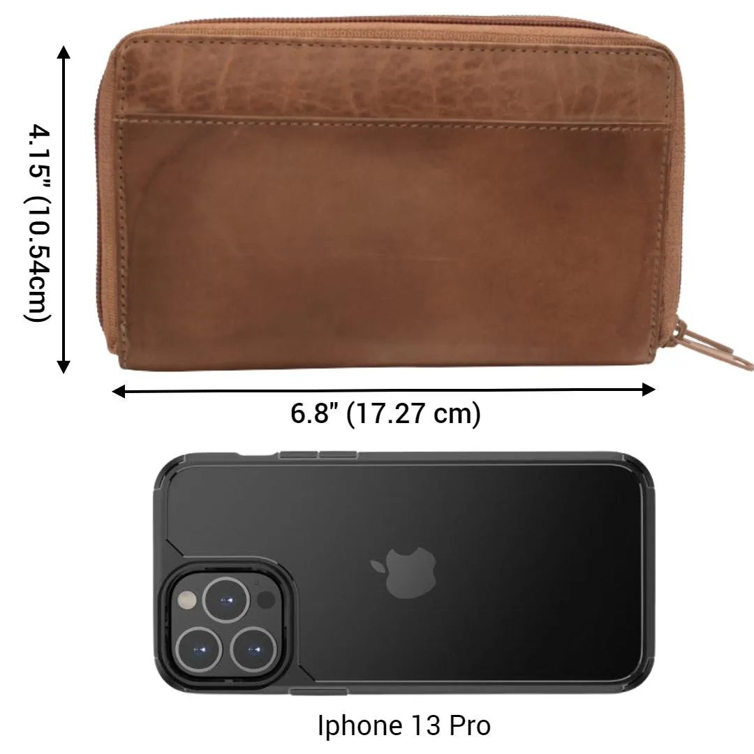 Women's RFID Blocking Double Zipper Smartphone Leather Wallet with Removable Checkbook Holder
