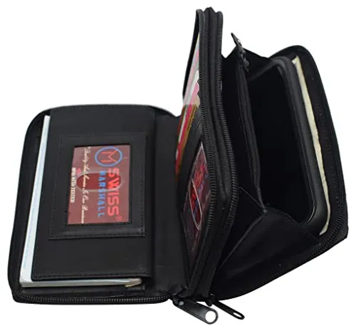 Women's RFID Blocking Double Zipper Smartphone Leather Wallet with Removable Checkbook Holder