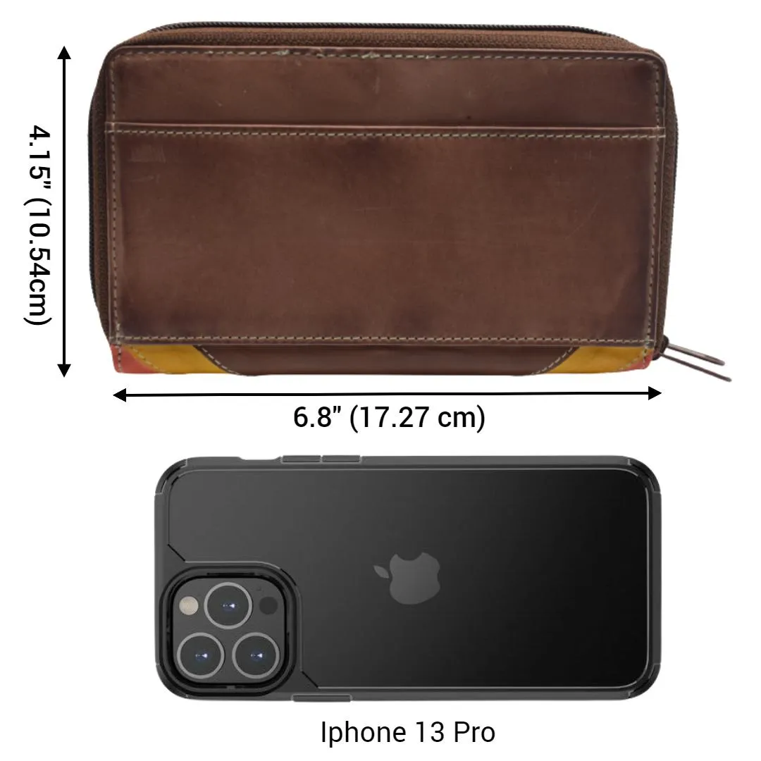 Women's RFID Blocking Double Zipper Smartphone Leather Wallet with Removable Checkbook Holder