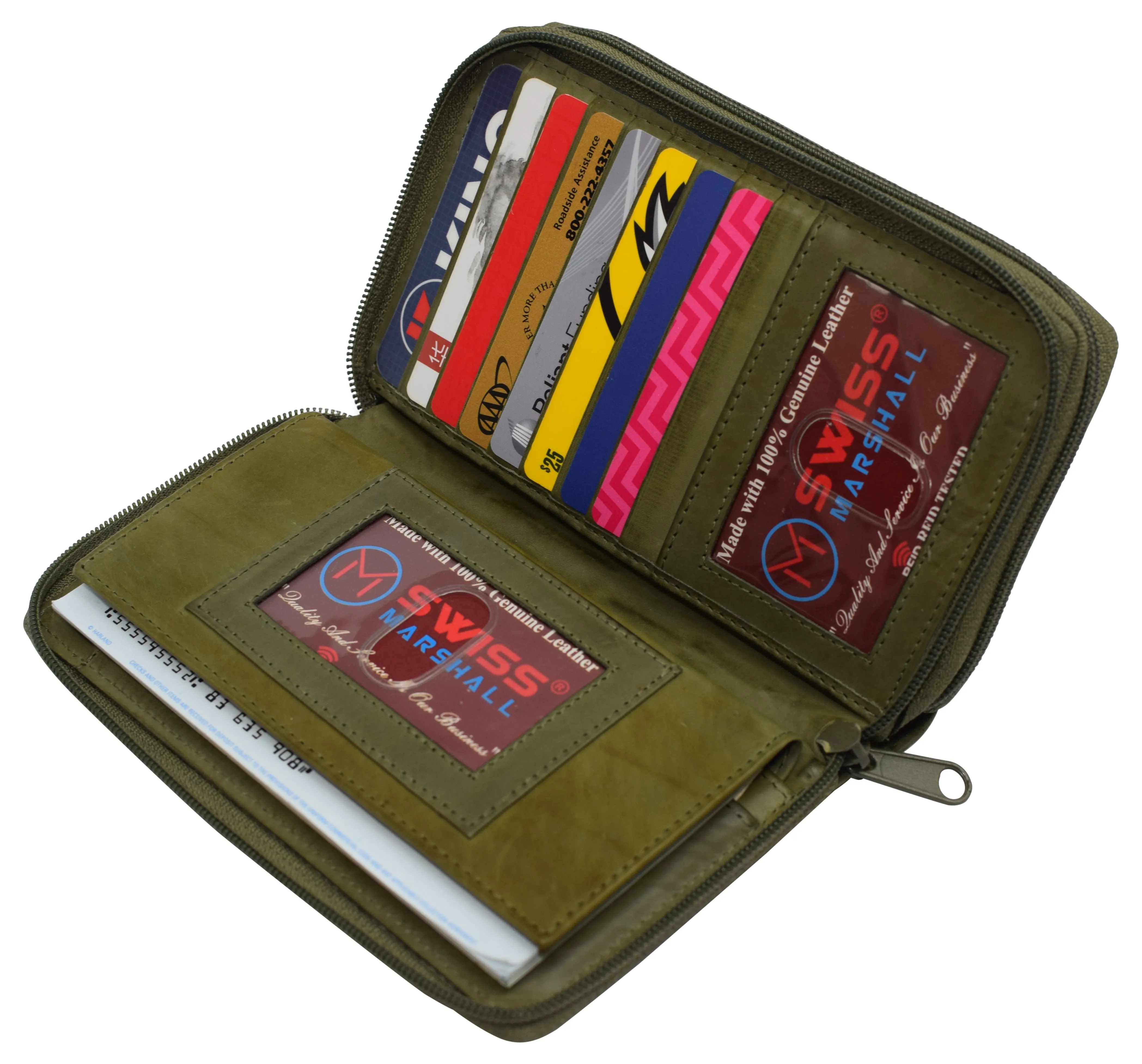 Women's RFID Blocking Double Zipper Smartphone Leather Wallet with Removable Checkbook Holder