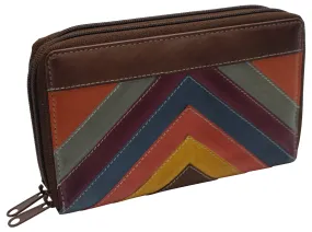 Women's RFID Blocking Double Zipper Smartphone Leather Wallet with Removable Checkbook Holder
