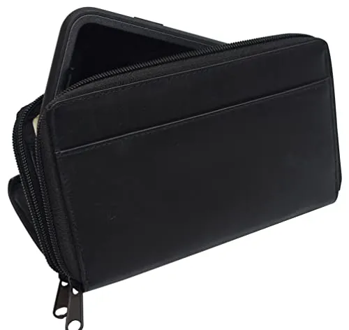 Women's RFID Blocking Double Zipper Smartphone Leather Wallet with Removable Checkbook Holder
