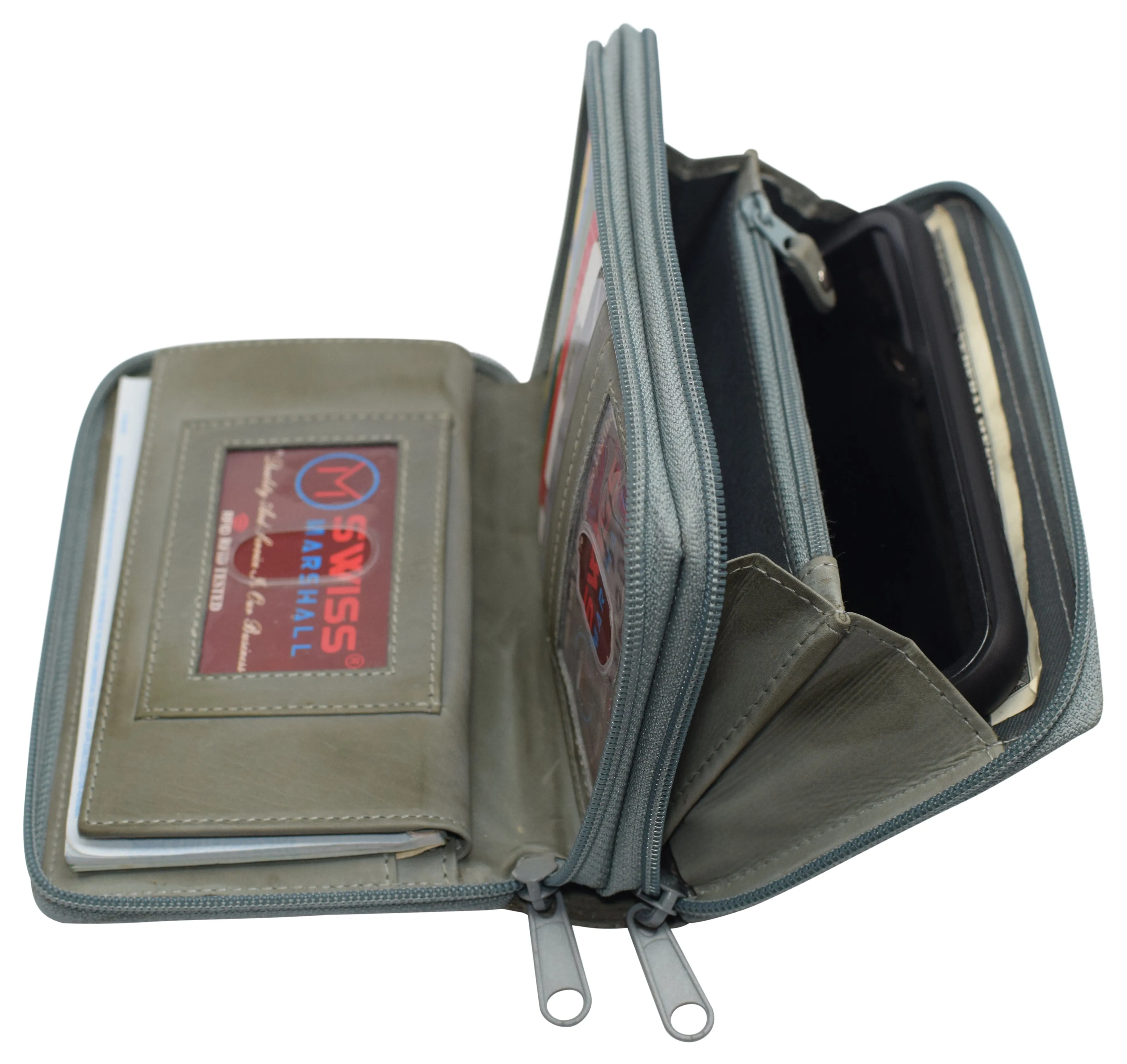 Women's RFID Blocking Double Zipper Smartphone Leather Wallet with Removable Checkbook Holder
