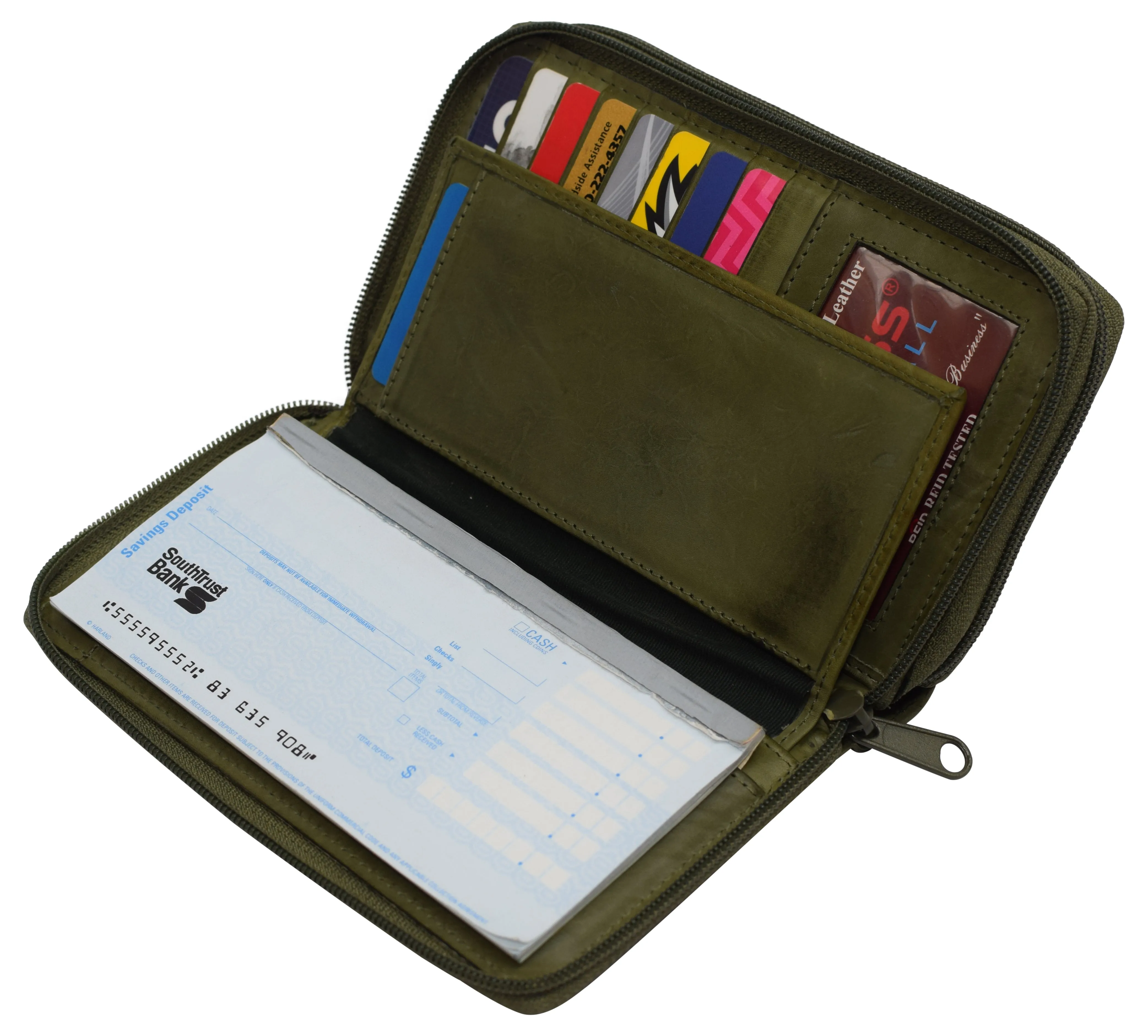 Women's RFID Blocking Double Zipper Smartphone Leather Wallet with Removable Checkbook Holder