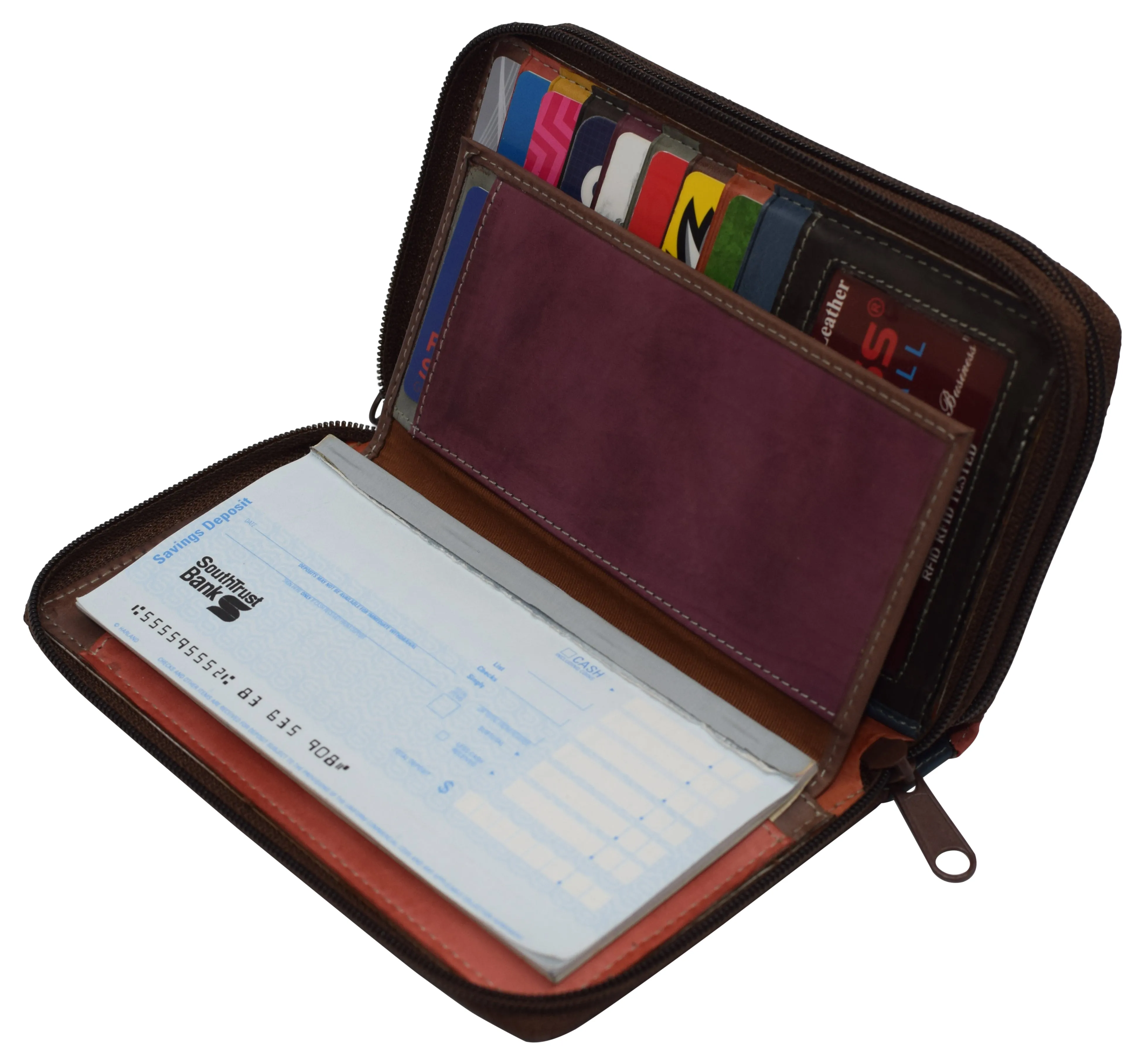 Women's RFID Blocking Double Zipper Smartphone Leather Wallet with Removable Checkbook Holder