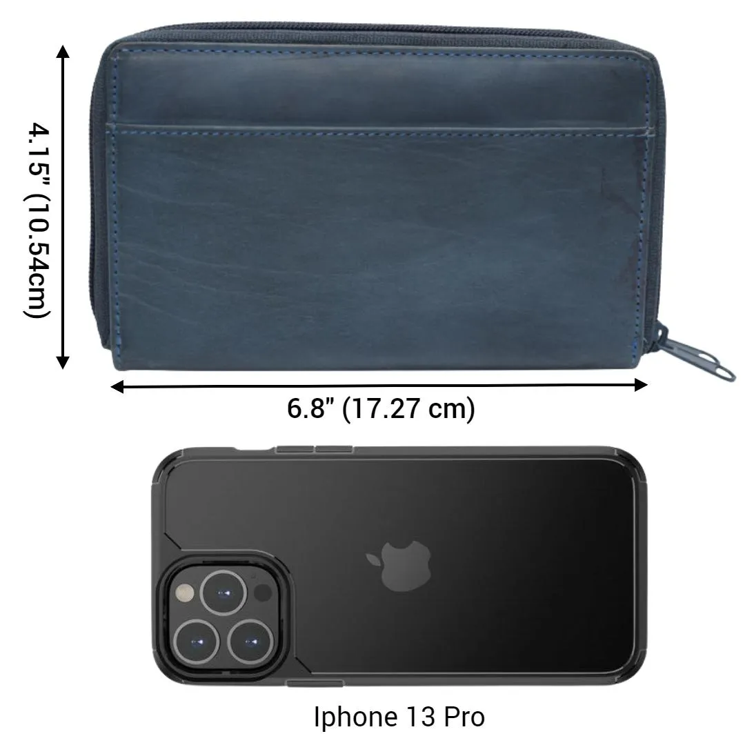 Women's RFID Blocking Double Zipper Smartphone Leather Wallet with Removable Checkbook Holder