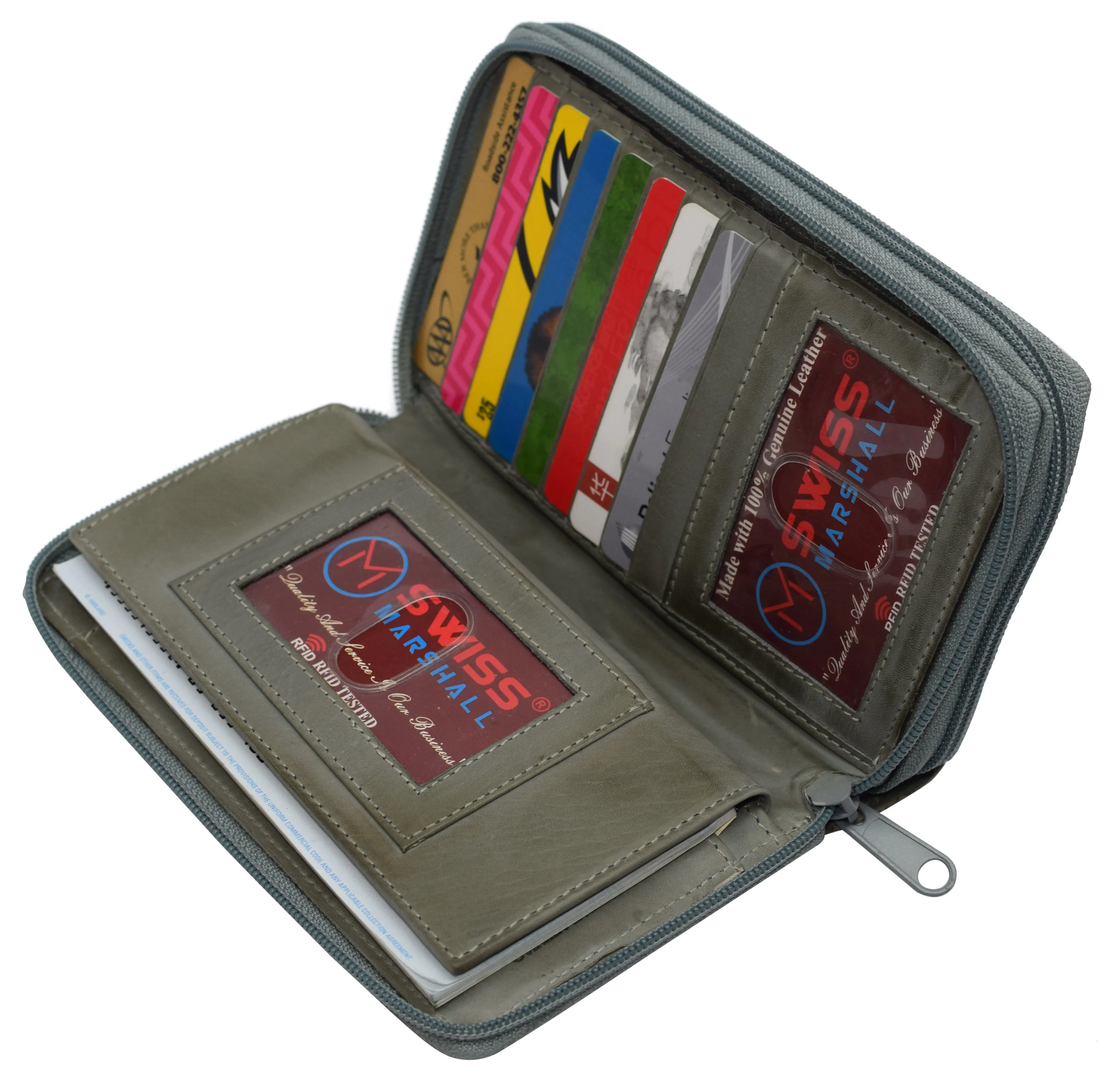 Women's RFID Blocking Double Zipper Smartphone Leather Wallet with Removable Checkbook Holder
