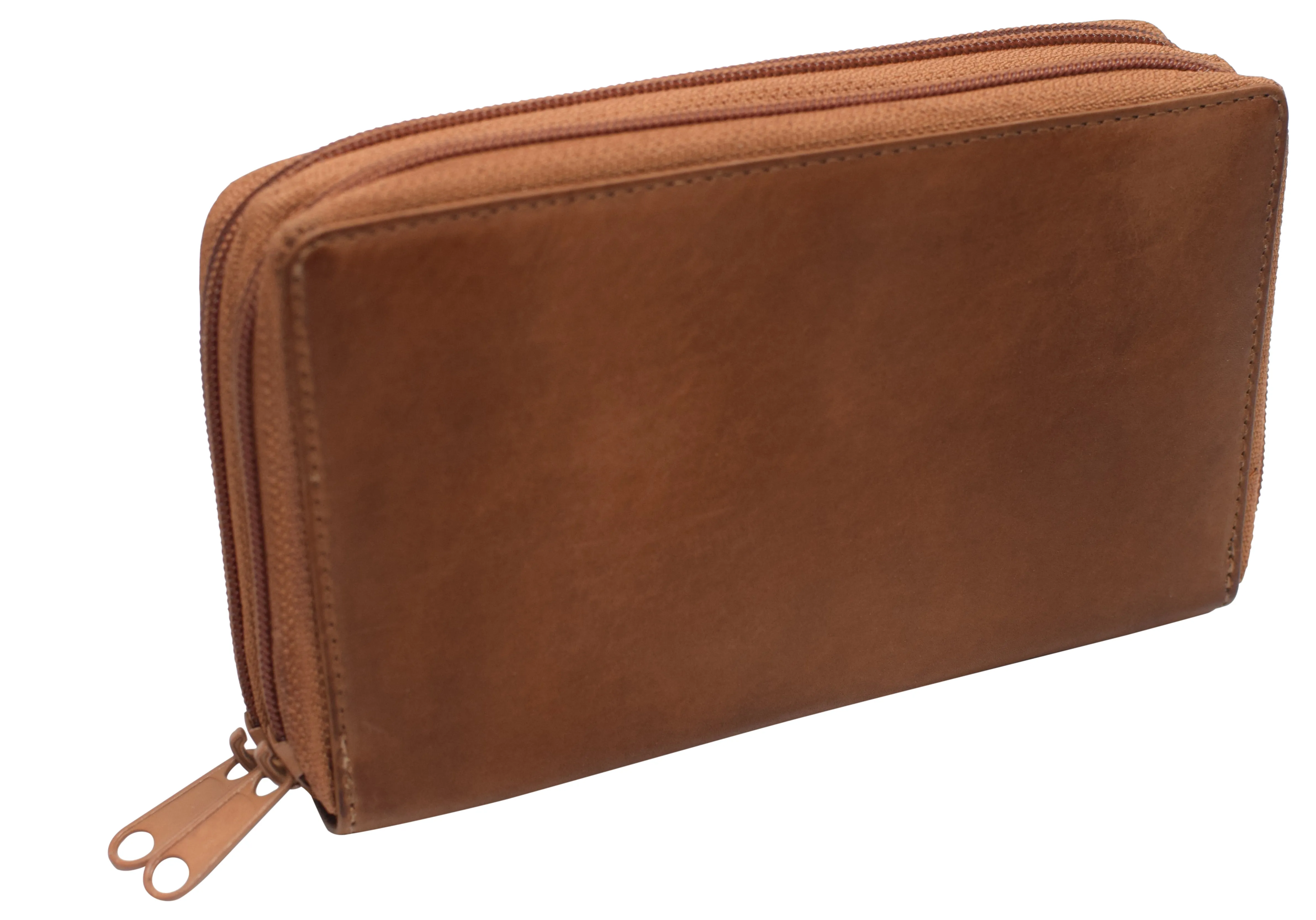 Women's RFID Blocking Double Zipper Smartphone Leather Wallet with Removable Checkbook Holder