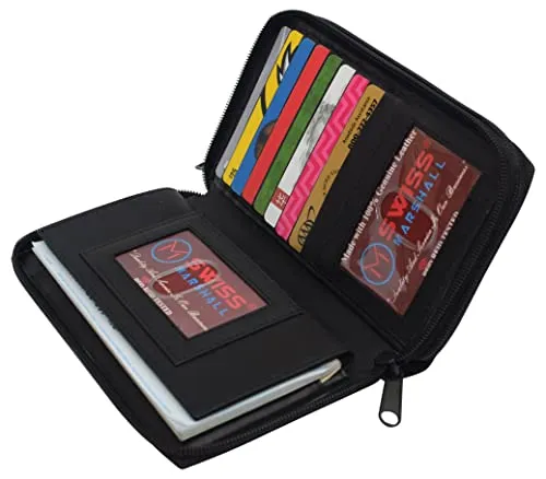 Women's RFID Blocking Double Zipper Smartphone Leather Wallet with Removable Checkbook Holder