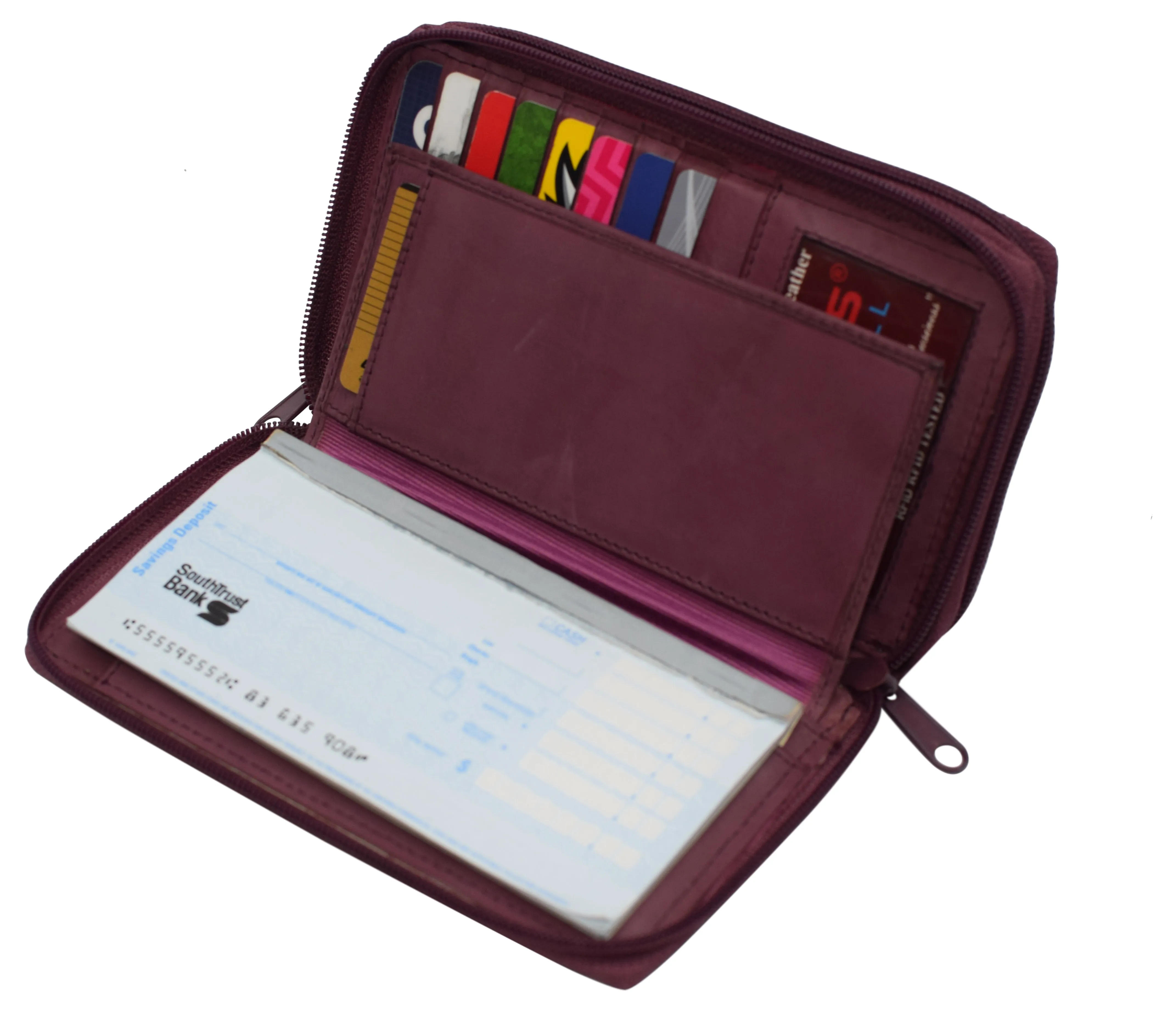 Women's RFID Blocking Double Zipper Smartphone Leather Wallet with Removable Checkbook Holder