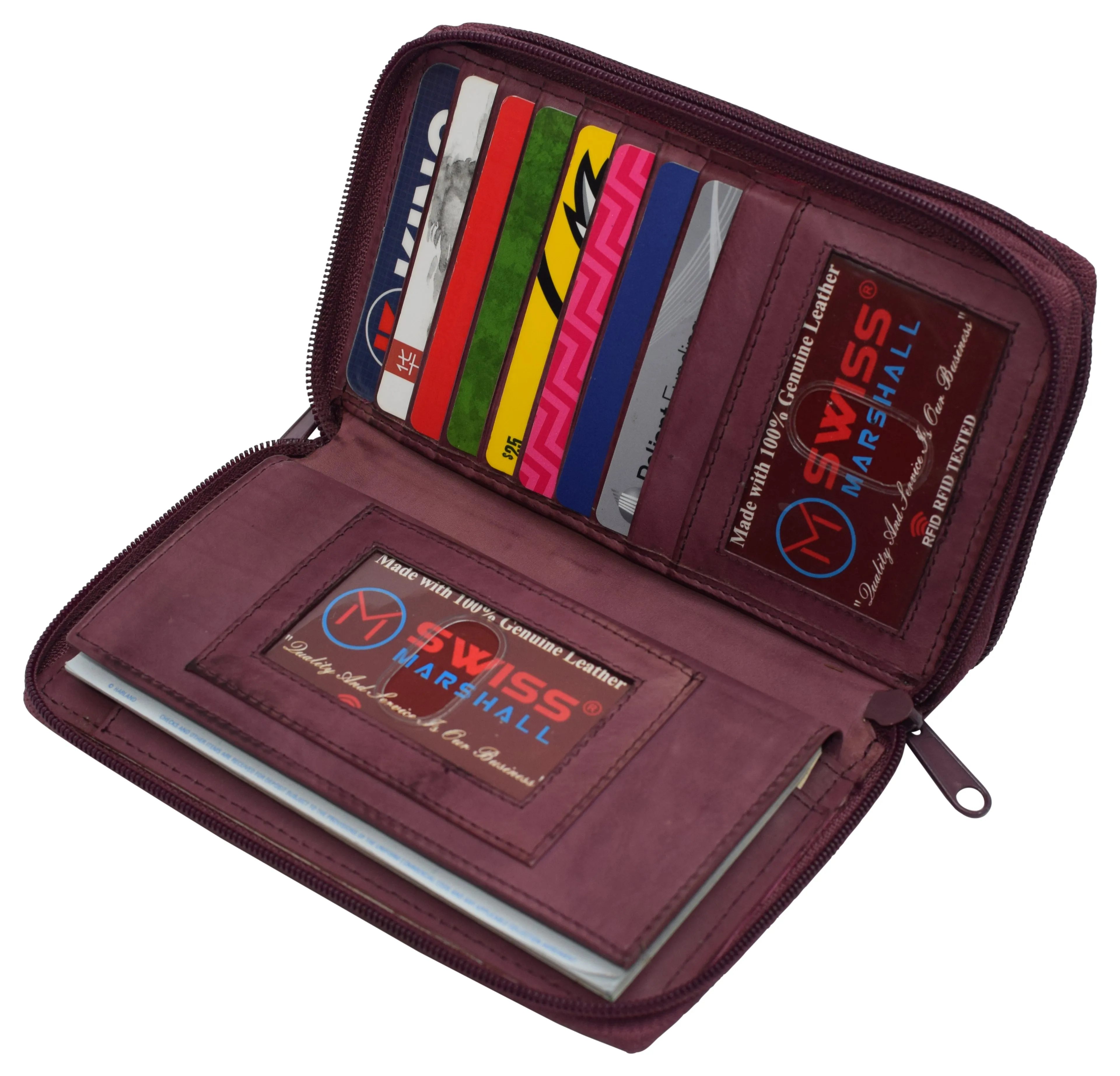 Women's RFID Blocking Double Zipper Smartphone Leather Wallet with Removable Checkbook Holder