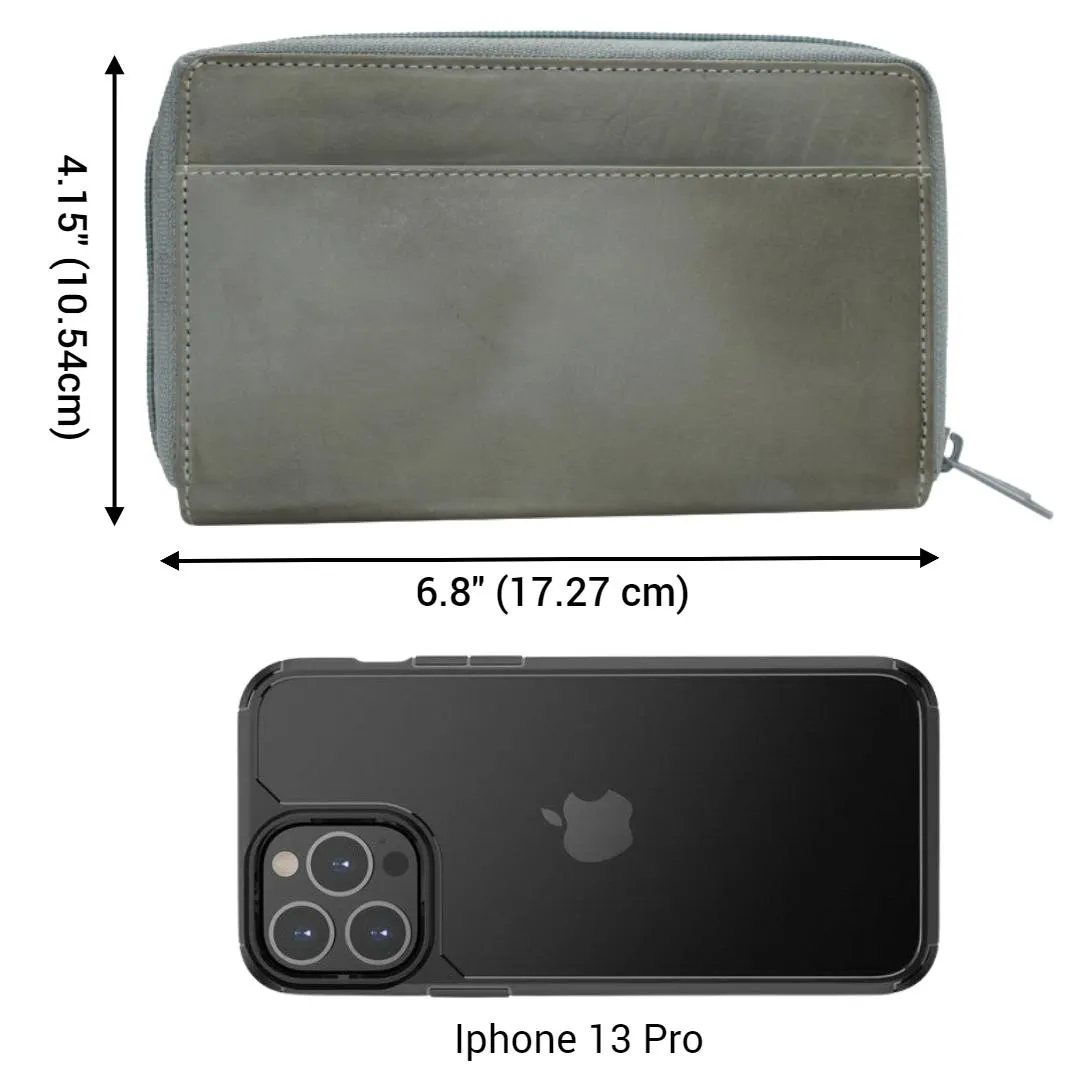 Women's RFID Blocking Double Zipper Smartphone Leather Wallet with Removable Checkbook Holder