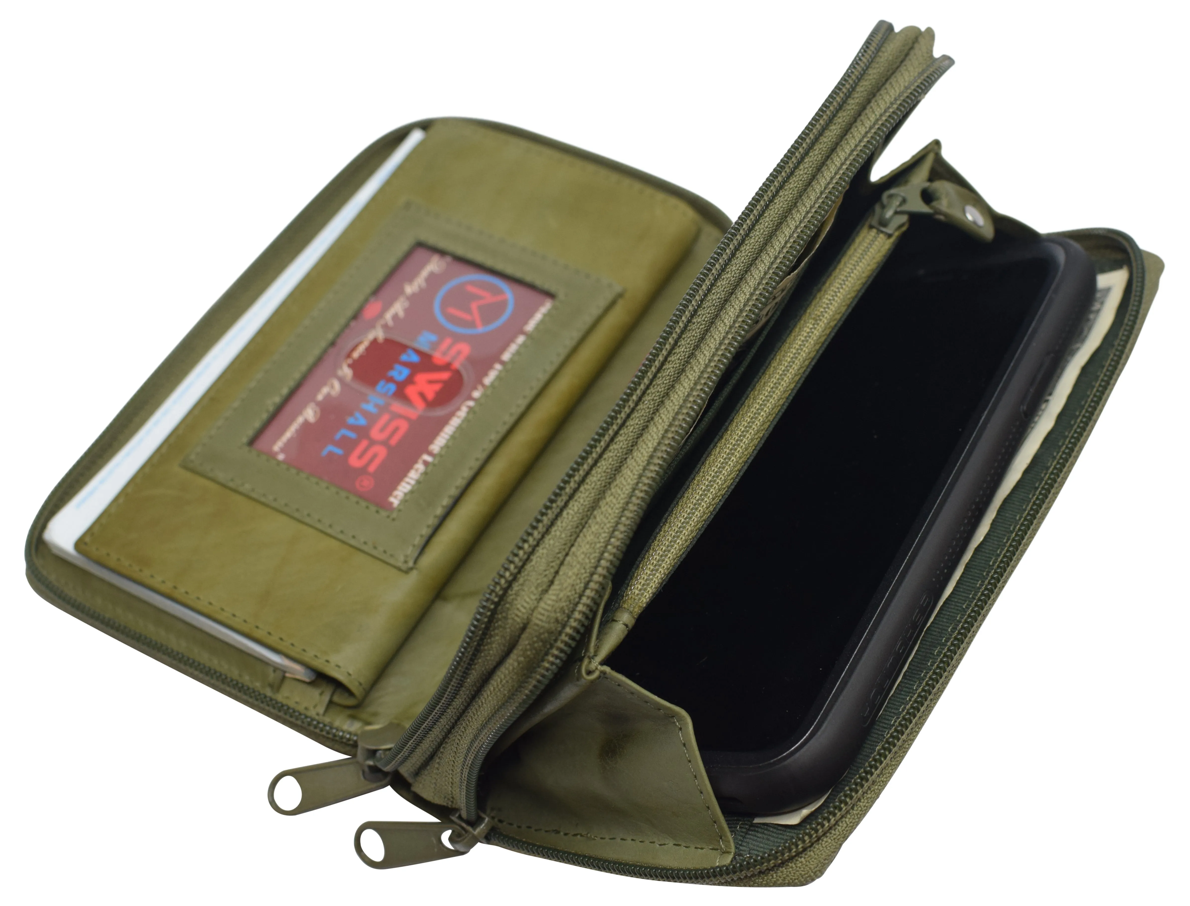 Women's RFID Blocking Double Zipper Smartphone Leather Wallet with Removable Checkbook Holder