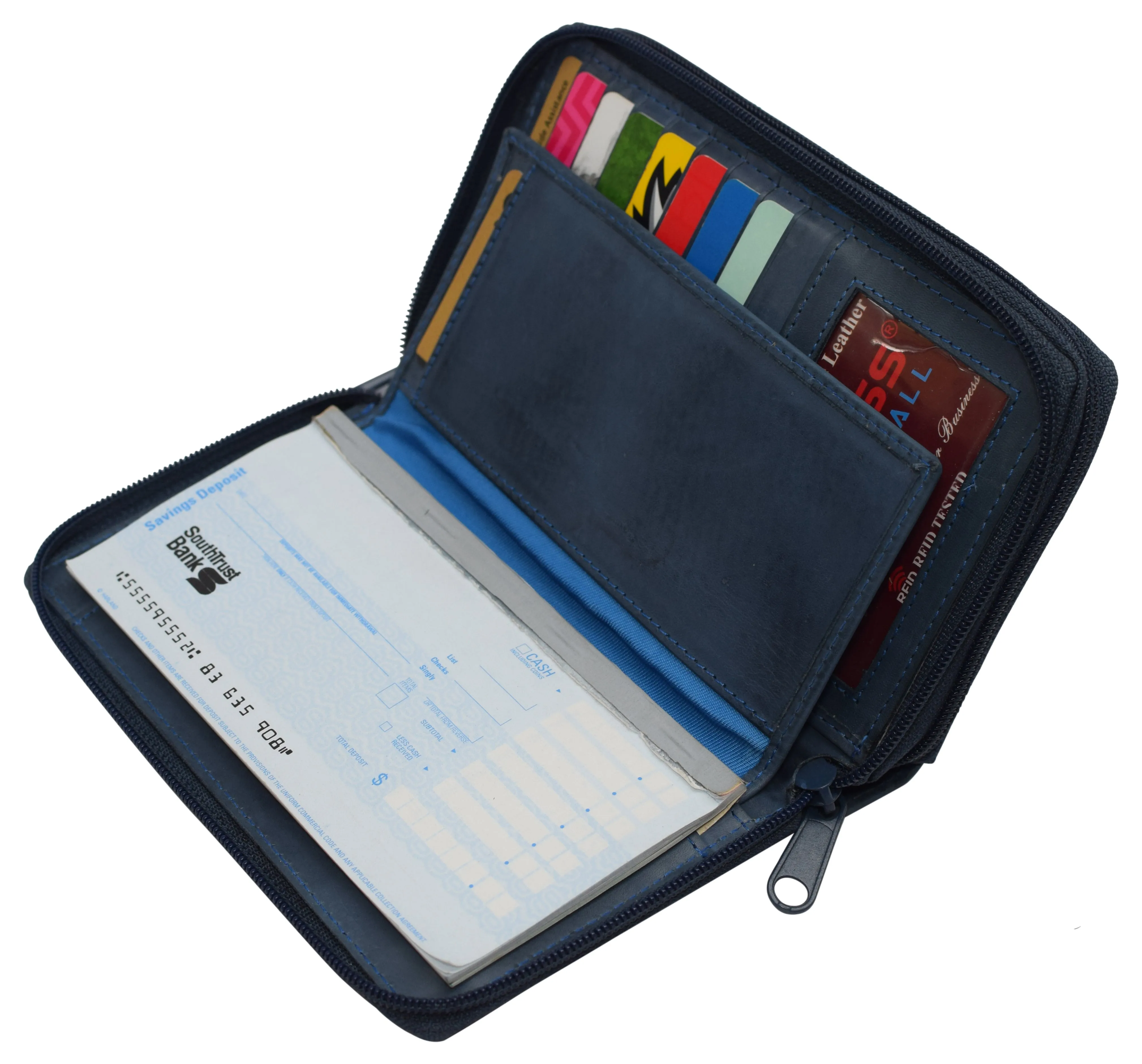 Women's RFID Blocking Double Zipper Smartphone Leather Wallet with Removable Checkbook Holder