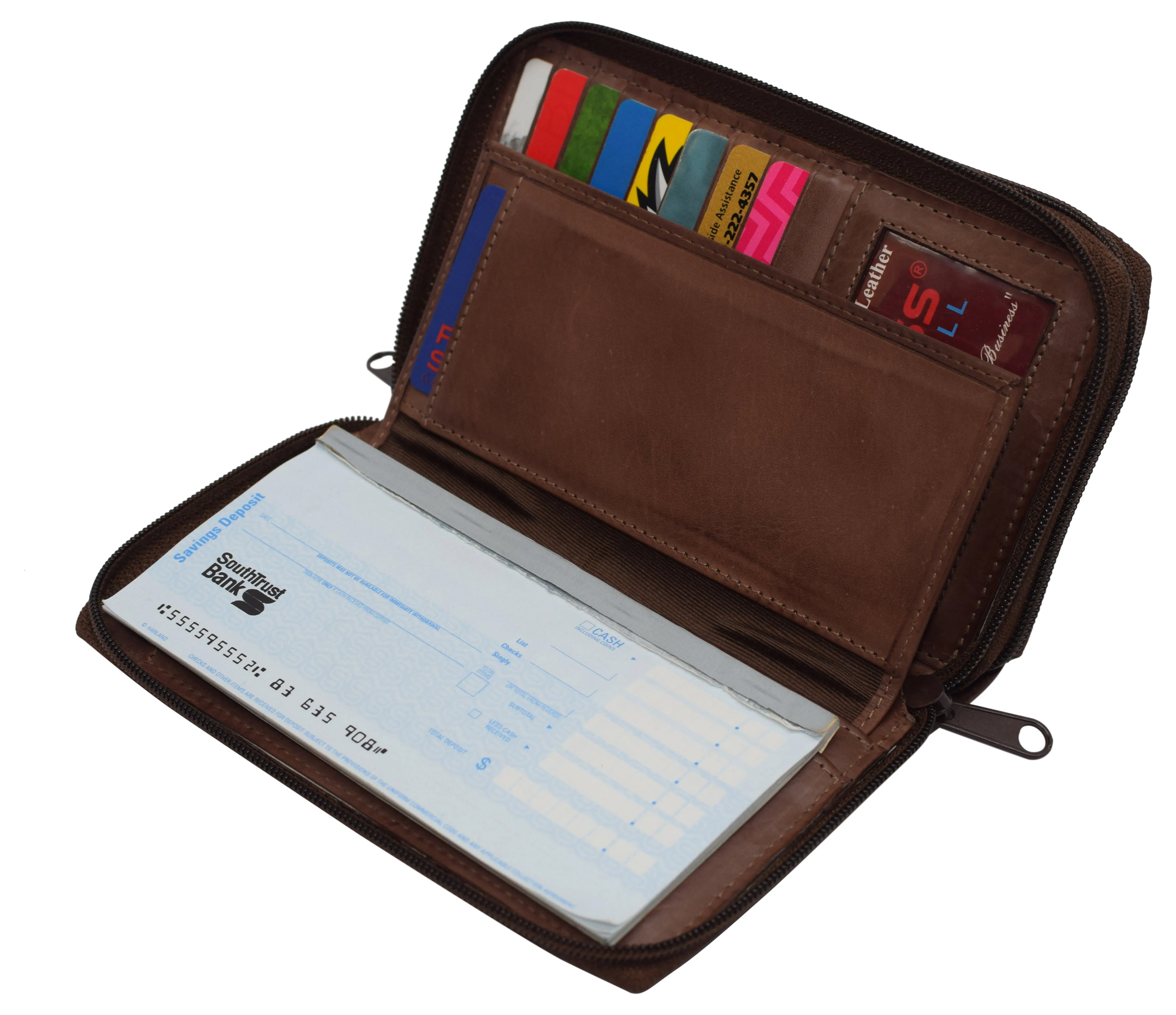 Women's RFID Blocking Double Zipper Smartphone Leather Wallet with Removable Checkbook Holder