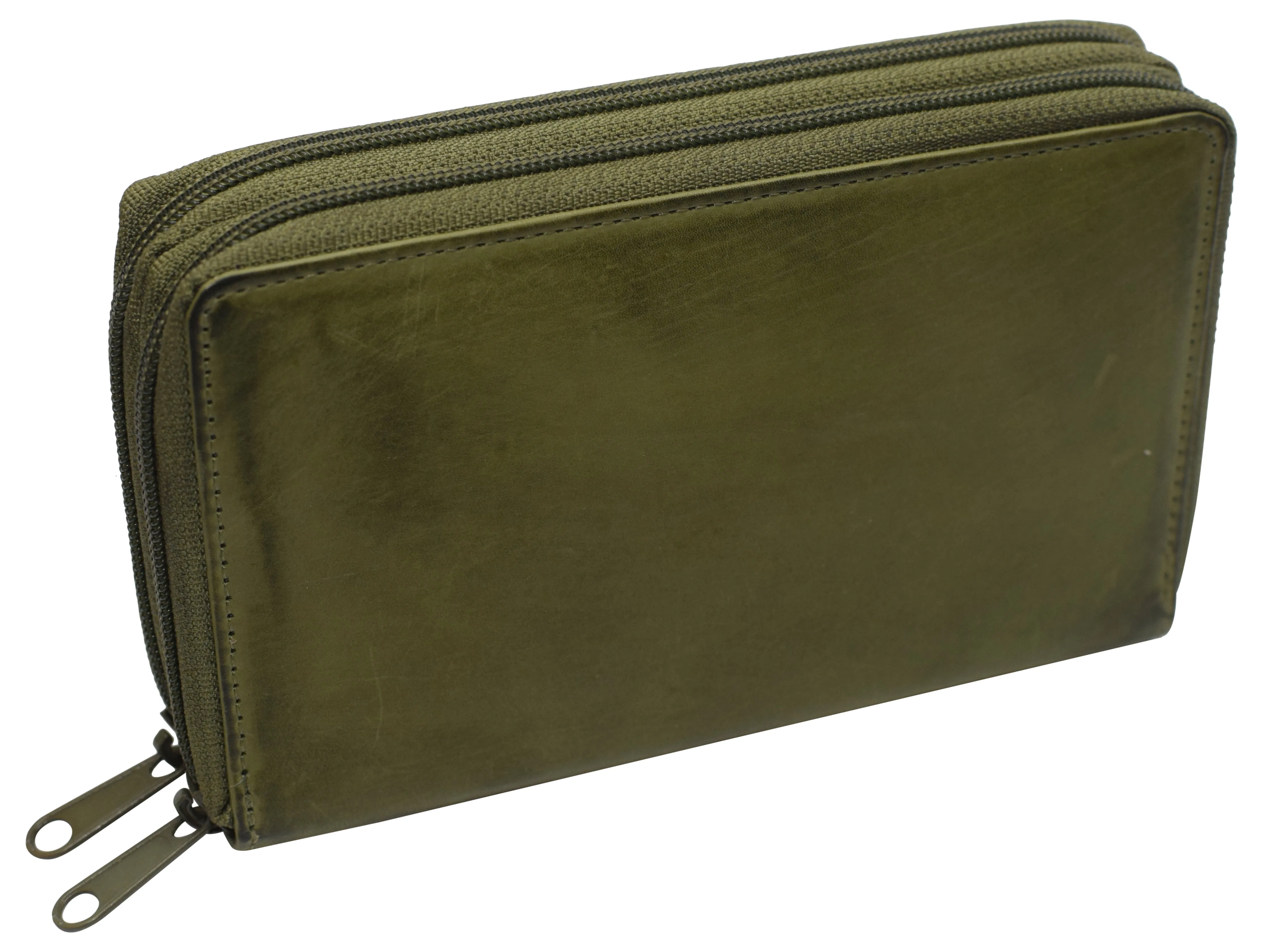 Women's RFID Blocking Double Zipper Smartphone Leather Wallet with Removable Checkbook Holder
