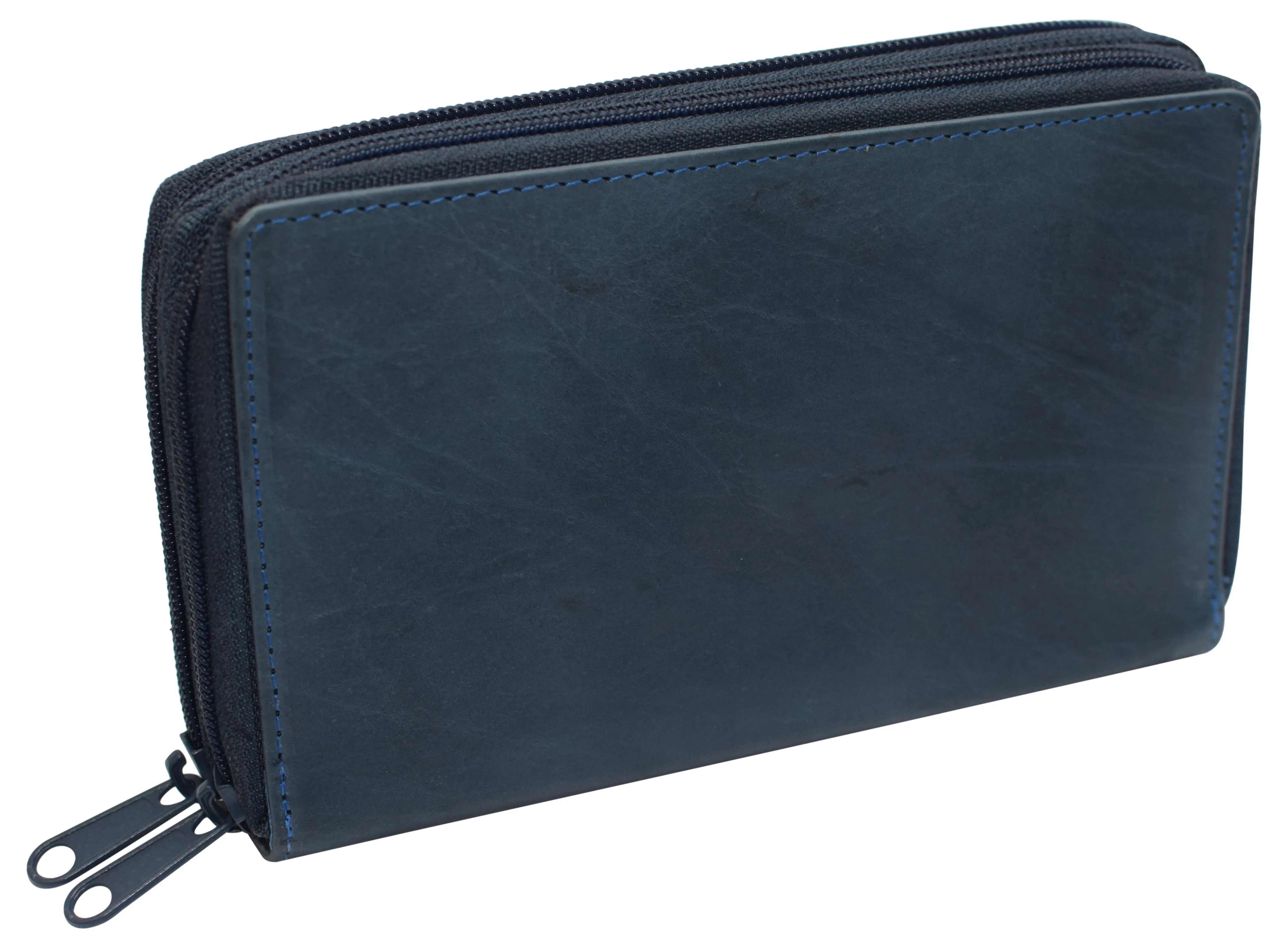 Women's RFID Blocking Double Zipper Smartphone Leather Wallet with Removable Checkbook Holder