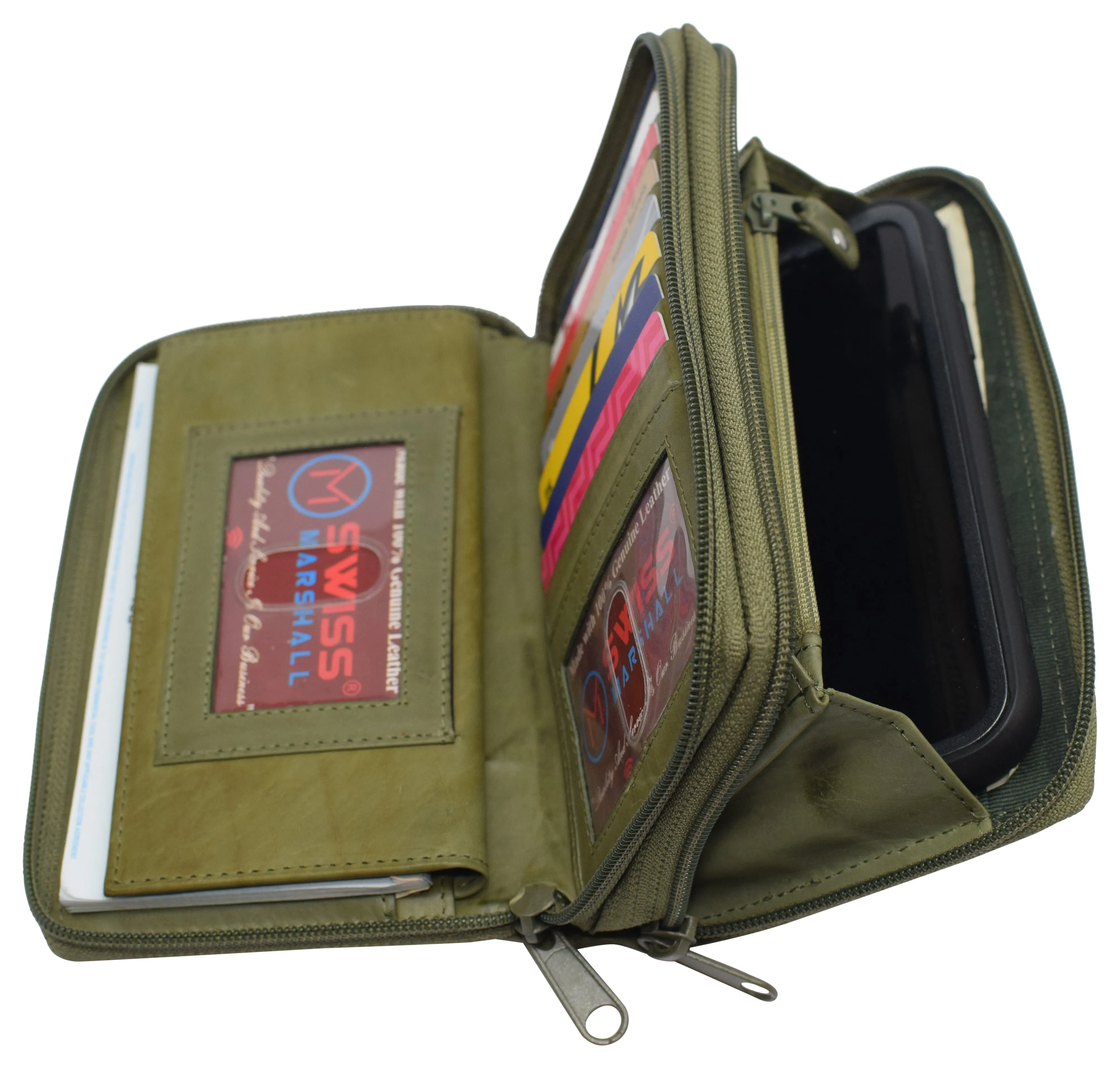 Women's RFID Blocking Double Zipper Smartphone Leather Wallet with Removable Checkbook Holder
