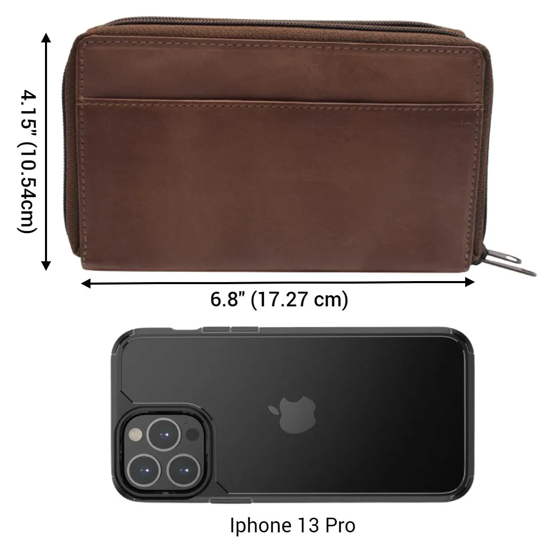 Women's RFID Blocking Double Zipper Smartphone Leather Wallet with Removable Checkbook Holder