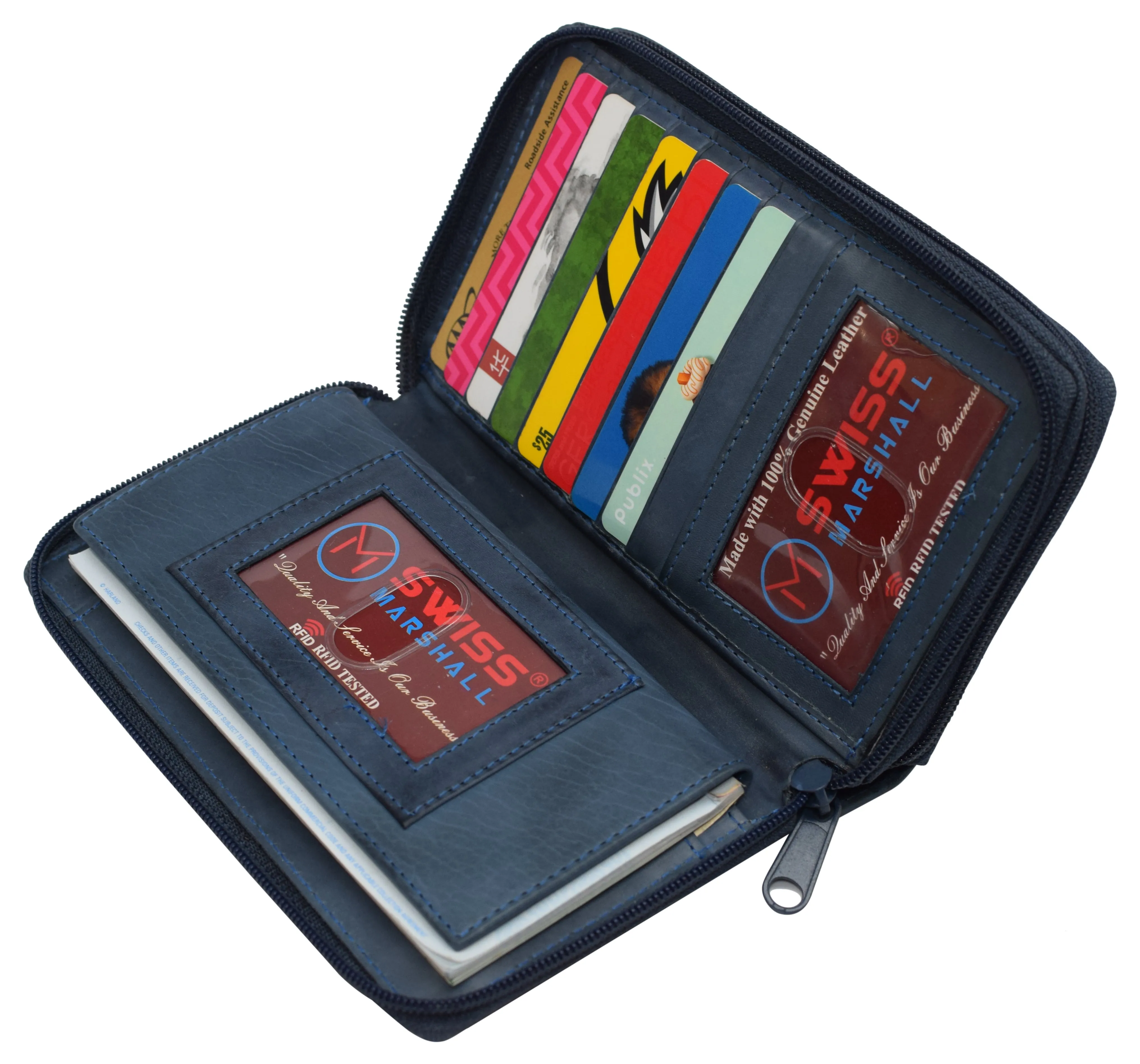 Women's RFID Blocking Double Zipper Smartphone Leather Wallet with Removable Checkbook Holder
